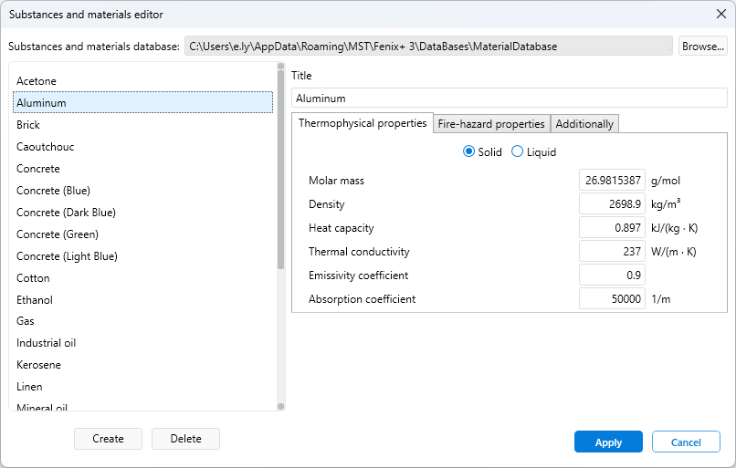 Substances and Materials Editor