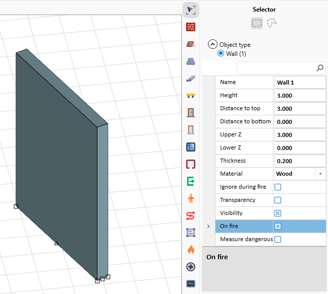 Wall Element with the Enabled “On Fire” Property