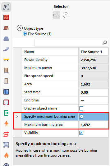 Specifying a Maximum Burning Area Different from the Area of the Fire Source