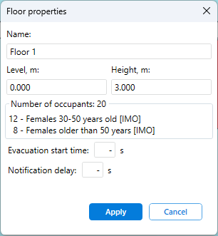 Accounting of the Evacuation Start Time in the Floor Properties Window for Industrial Facilities