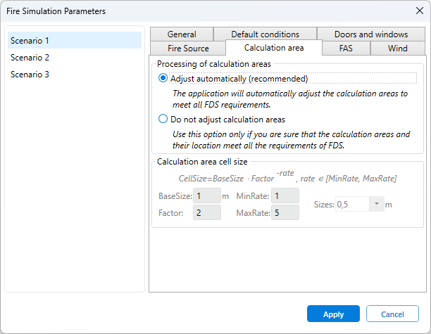 Calculation Area Parameters