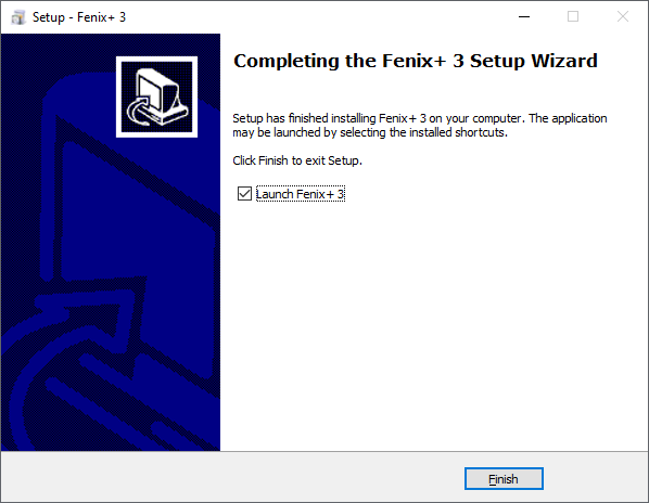 Completing the installation of the Fenix+ 3 application