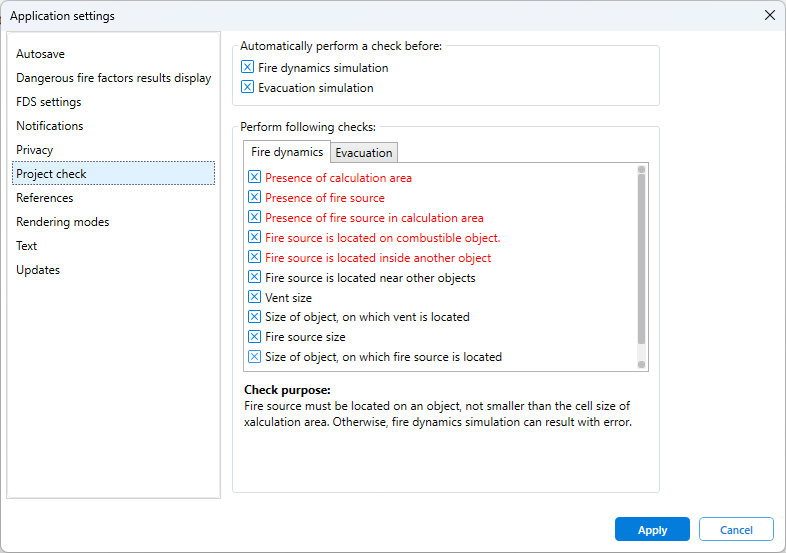 Project Check Settings