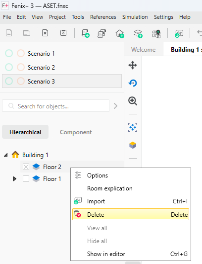 Deleting a Floor in the Scenario Browser