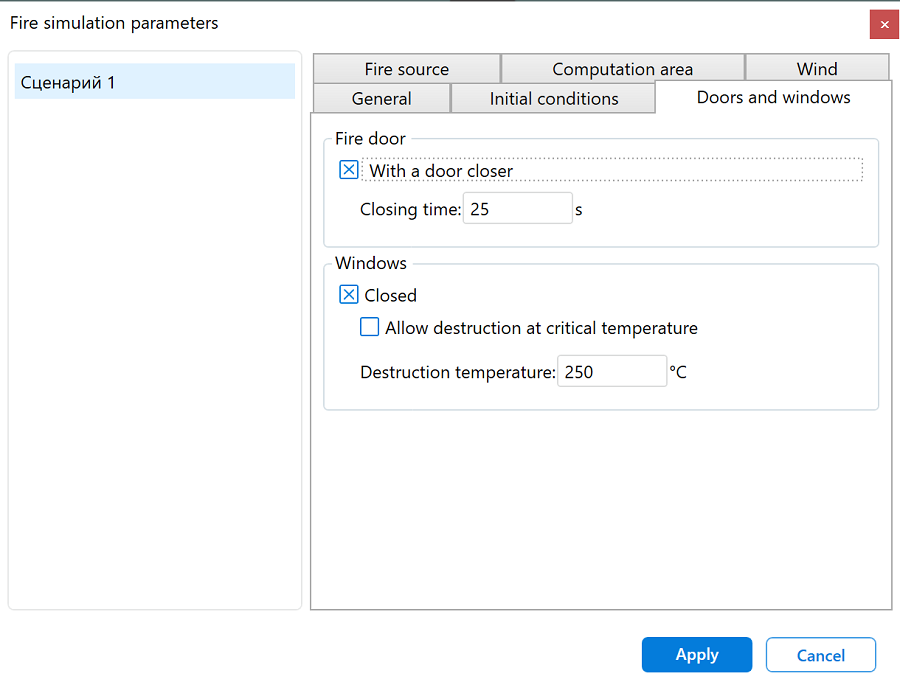 Fire Simulation Parameters. Doors and Windows