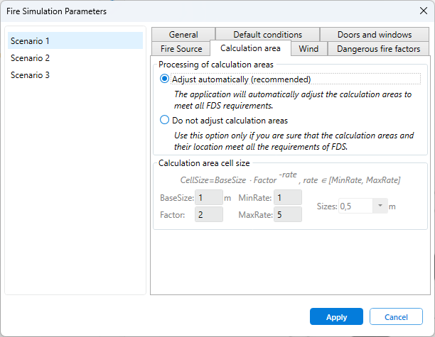 Calculation Area Parameters