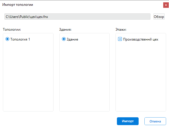 Topology Import Window